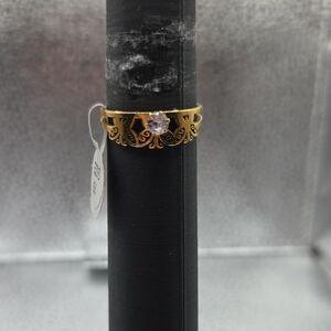 Elegant Gold Ring with Crystal Accent Size 19 Or 8.5